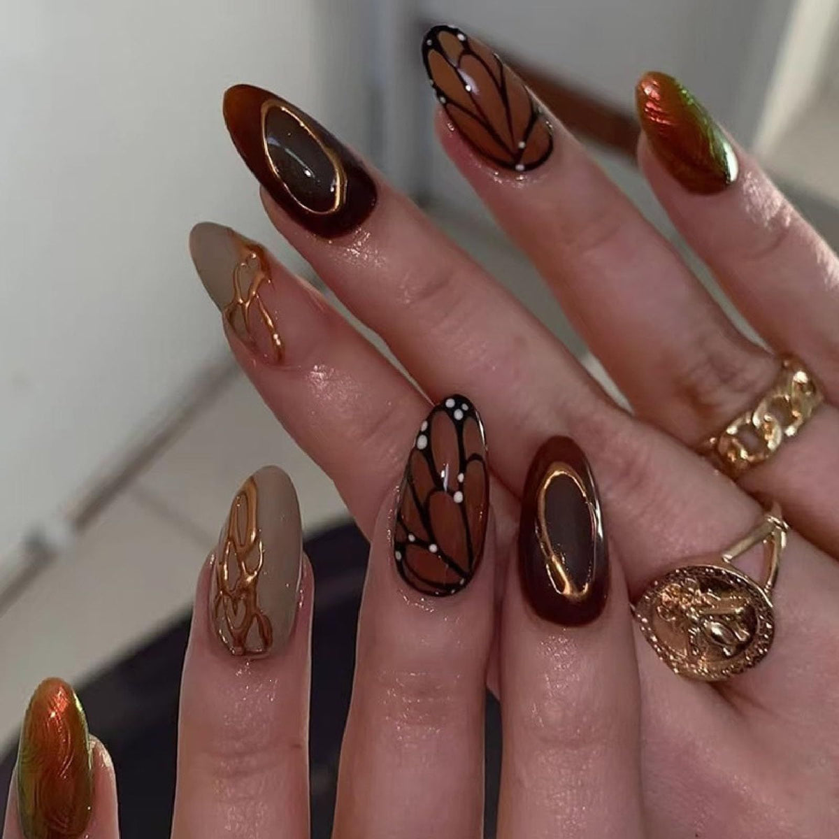 Reusable Press-On Nails for Daily Wear, Parties, and Special Occasions (Brown)
