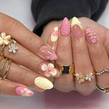 Glossy Press-On Nails with 3D Charms for Daily Wear, Events & Quick DIY Manicures (Pink)