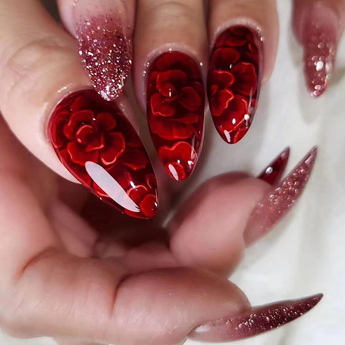 Luxury Press-On Nails for Weddings, Parties & Special Occasions, Ready to Wear Instantly (Dark Red)