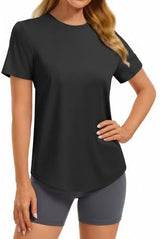 Versatile Soft Crew Neck Short Sleeve Top for Workouts, Gym & Casual Daily Wear, S (Black)