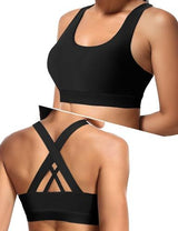 Women's Medium Support Cross Back Sports Bra For Yoga, Running & Gym Workouts, M (Black)