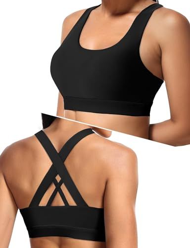 Women's Medium Support Cross Back Sports Bra For Yoga, Running & Gym Workouts, L (Black)