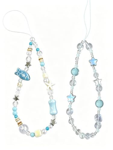 2-Piece Beaded Phone Lanyards for Phones, Cameras, Bags, Keychains, and More (Blue)