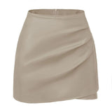 Burgundy Faux Leather Mini Skirt Faux Leather Skirt Women'S Wrap Skirt Trendy - White - Size L
