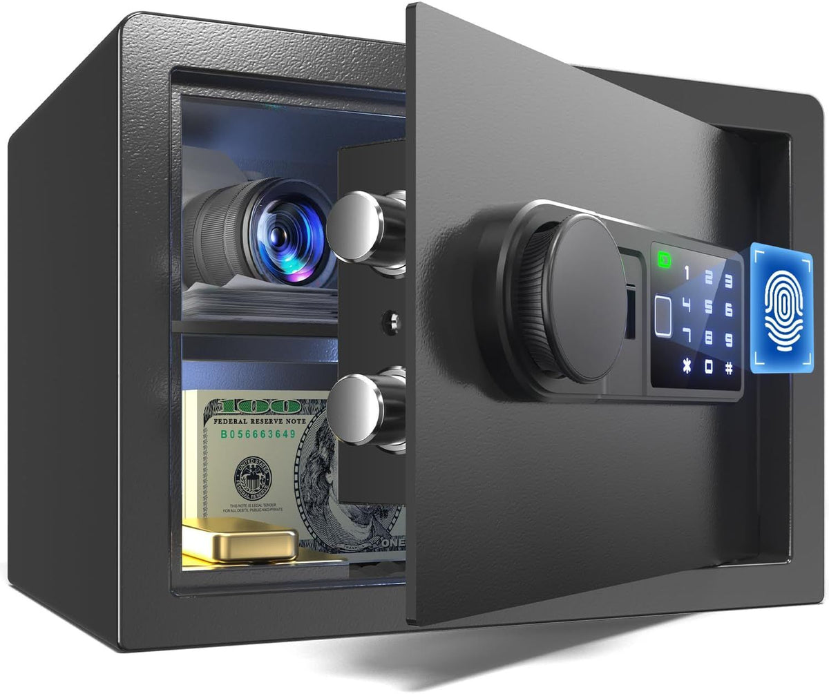 Wendlon Touch Screen Safe Box with Silent Mode, Backlit Keypad, LED Light, Anti-Rust & Anti-Theft, Home/Office, 25×35×25 cm, Black