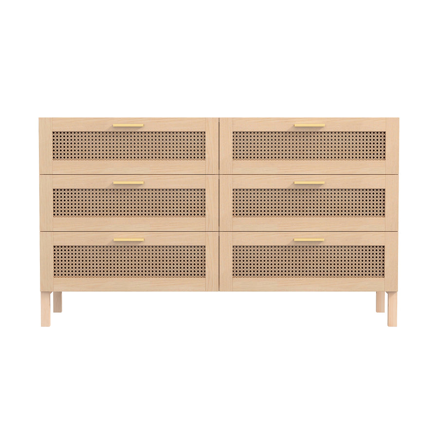 Casa Decor Tulum Rattan 6 Chest of Drawers Cabinet Bedroom Storage Tallboy Oak