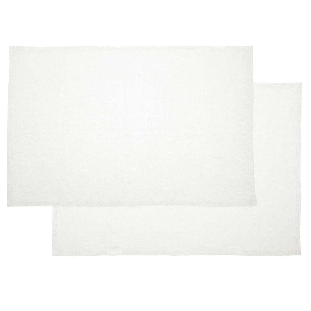 French Luxe 100% Linen Rectangular Dining Table Placemat 2 Piece Set 35x50cm - White