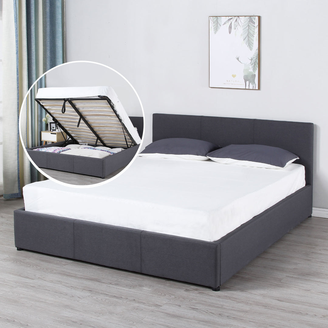 Milano Luxury Gas Lift Bed Frame And Headboard Queen King Black Beige Dark Grey - King - Dark Grey