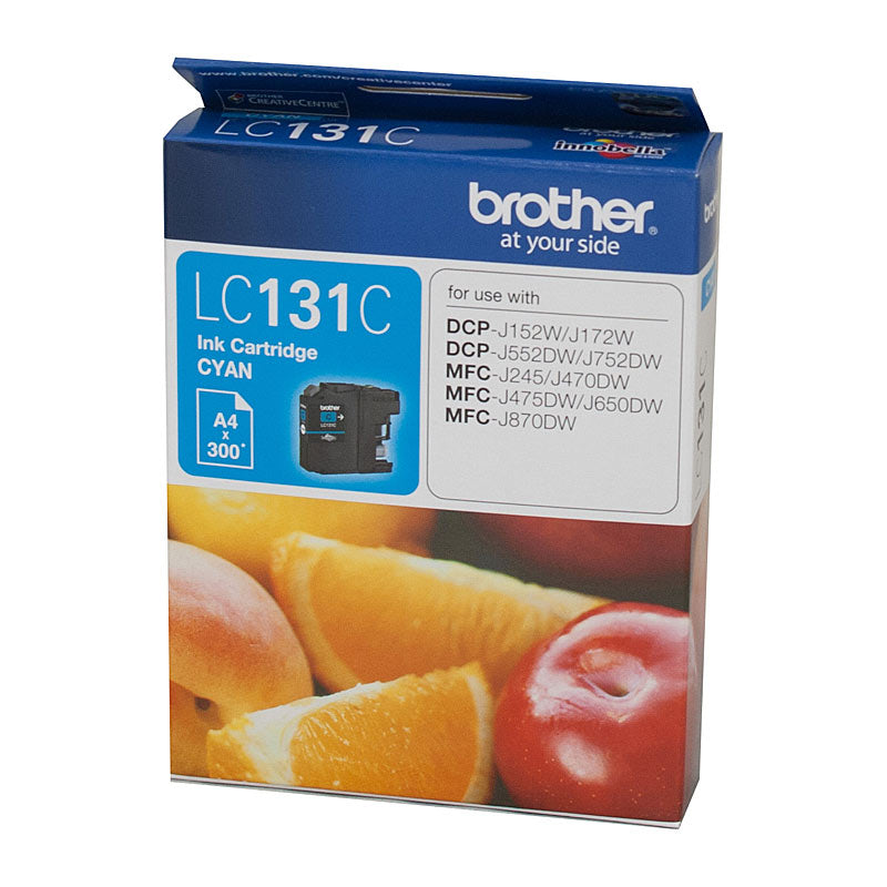 Brother LC-131C Cyan Ink Cartridge - to suit DCP-J152W/J172W/J552DW/J752DW/MFC-J245/J470DW/J475DW/J650DW/J870DW - up to 