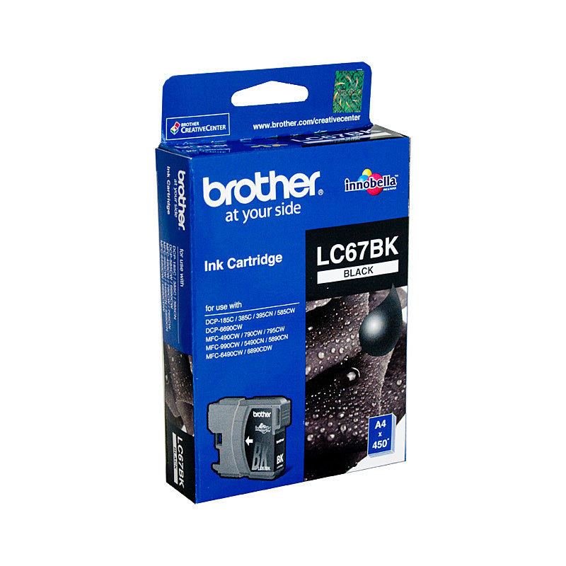 Brother LC-67BK Black Ink Cartridge - DCP-385C/395CN/585CW/6690CW/J715W, MFC-490CW/5490CN/5890CN/6490CW/6890CDW/790CW/79