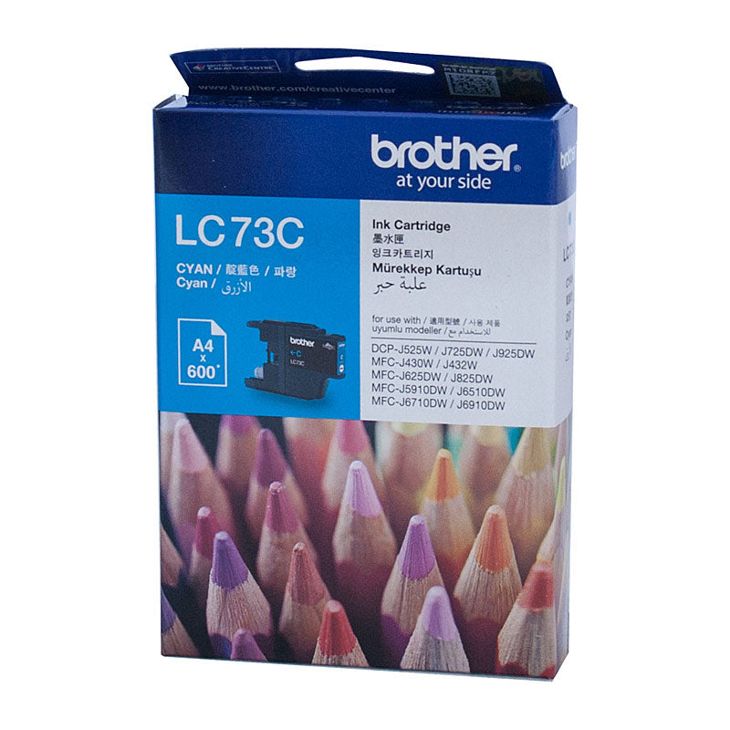 Brother LC-73C Cyan High Yield Ink - DCP-J525W/J725DW/J925DW, MFC-J6510DW/J6710DW/J6910DW/J5910DW/J430W/J432W/J625DW/J82