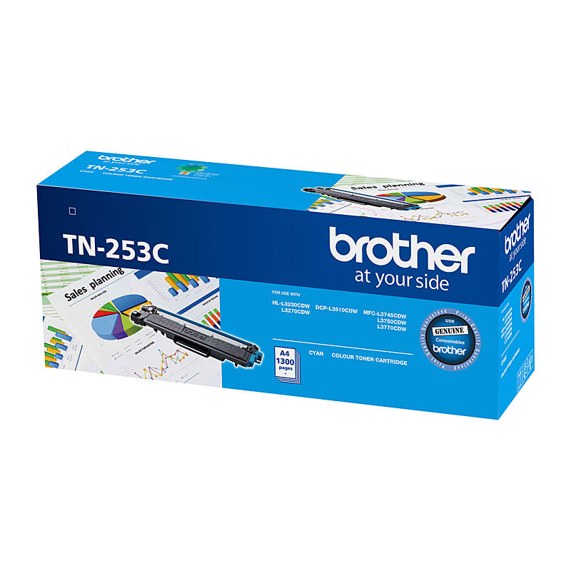 Brother TN-253C Cyan Toner Cartridge to Suit - HL-3230CDW/3270CDW/DCP-L3015CDW/MFC-L3745CDW/L3750CDW/L3770CDW 1,300 Page