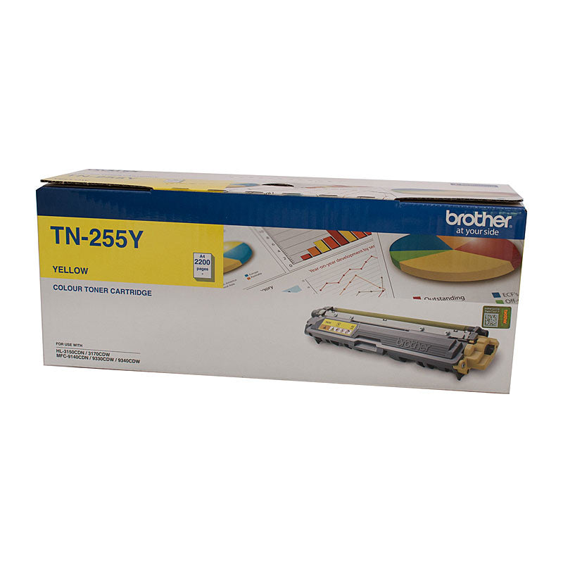 Brother TN-255Y Colour Laser Toner - Yellow High Yield Cartridge- HL-3150CDN/3170CDW/MFC-9140CDN/9330CDW/9335CDW/9340CDW