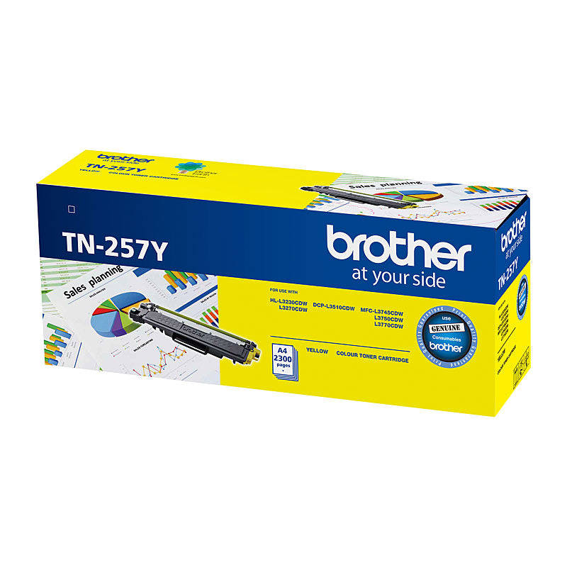Brother TN-257Y Yellow High Yield Toner Cartridge to Suit - HL-3230CDW/3270CDW/DCP-L3015CDW/MFC-L3745CDW/L3750CDW/L3770C