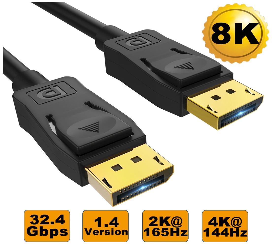8WARE 3m Ultra 8K DisplayPort DP1.4 Cable - Male to Male Gold Plated 7680x4320 8K@60Hz 4K@144Hz 32.4Gbps UHD QHD FHD HDP