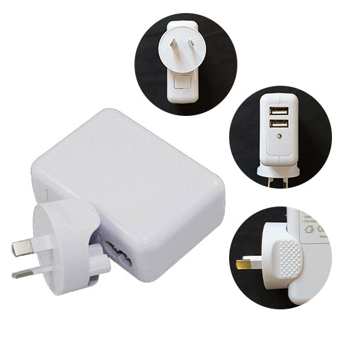 ASTROTEK USB Travel Wall Charger AU Power Adapter Plug 5V 2.1A 100V-240V 2 Ports White Colour for iPhone Samsung Smartph