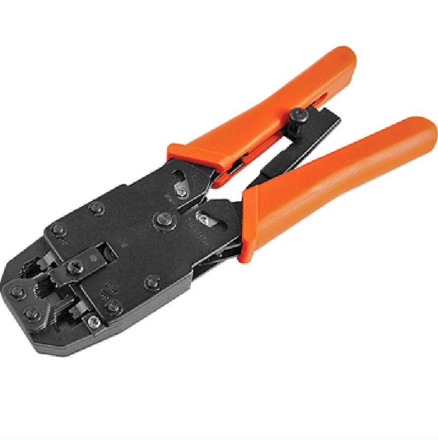ASTROTEK 8 pins RJ-45 6 pins RJ-12 4 pins RJ-11 Crimper Cut Strip Crimping Tool Kit with Ratchet Orange Colour Hood RoHS