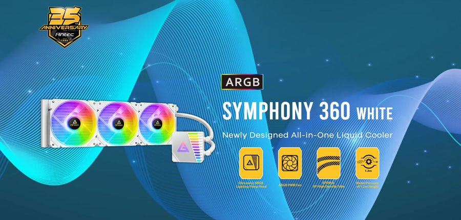 ANTEC SYMPHONY 360mm ARGB WHITE Advanced Liquid CPU Cooler, PWM LED Fan, PTFE Tubing, LGA 115x, 1200, 2011-v3, 2066, AM4