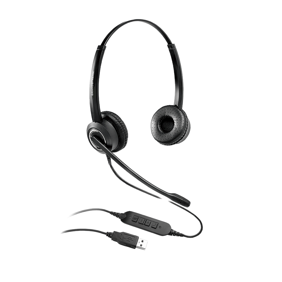 GRANDSTREAM GUV3000 Dual Ear USB Headset, Noise Canceling Microphone, HD Audio, 2m USB Cable, Suits Teams, Zoom, 3CX, In