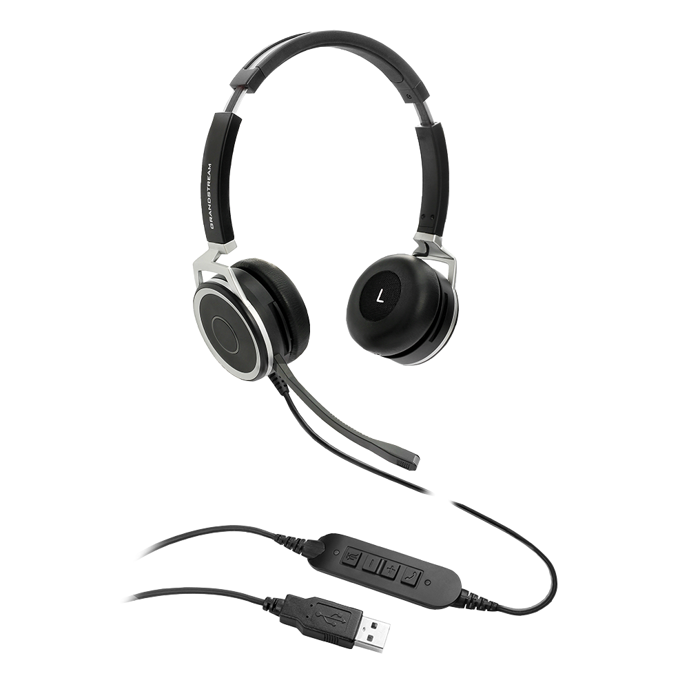 GRANDSTREAM GUV3005 Premium Dual Ear USB Headset, Busy Light, Noise Canceling Microphone, HD Audio, 2m USB Cable, Suits 