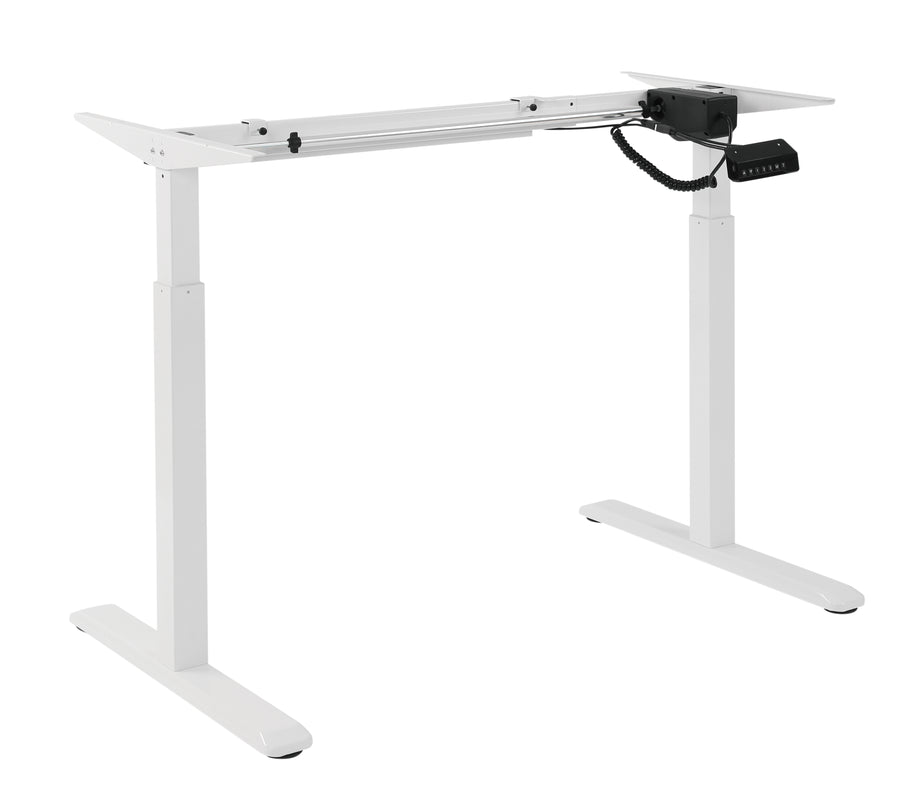 BRATECK 2-Stage Single Motor Electric Sit-Stand Desk Frame with button Control Panel-White Colour (FRAME ONLY); Requires