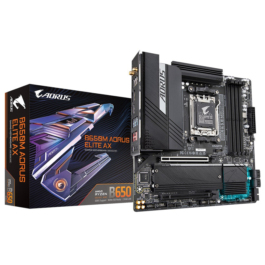 GIGABYTE B650M AORUS ELITE AX 1.0 AMD AM5 ATX Motherboard 4x DDR5~128GB,2x PCIe x16, 2x M.2, 4x SATA 6, 7x USB 3.2, 1x U