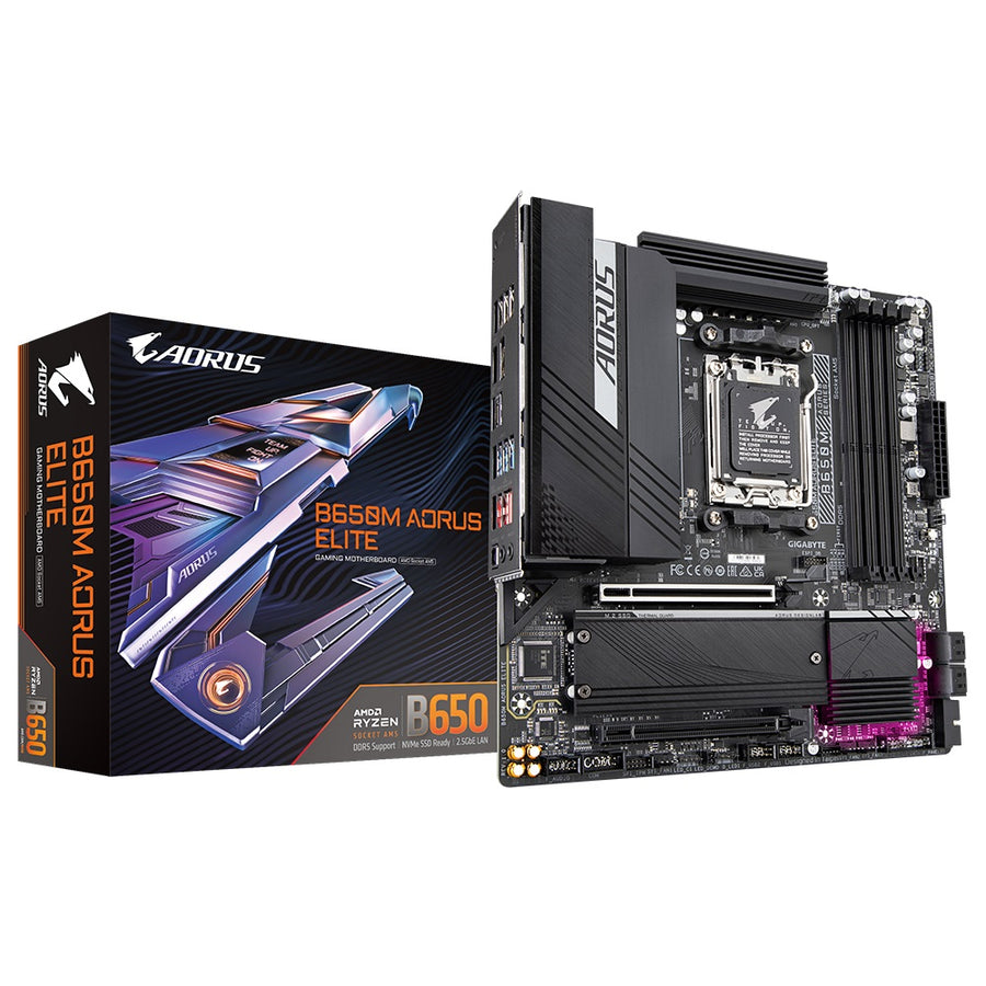 GIGABYTE B650M AORUS ELITE 1.0 AMD AM5 ATX Motherboard 4x DDR5~128GB,2x PCIe x16, 2x M.2, 4x SATA 6, 7x USB 3.2, 1x USB-