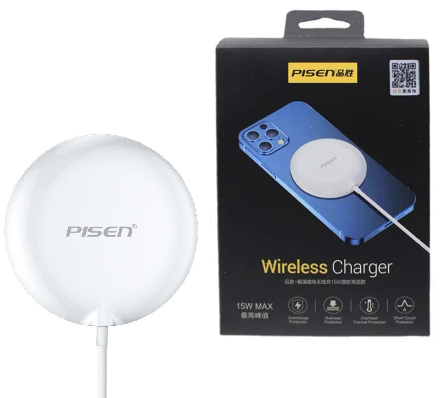 PISEN 15W MagSafe Fast Wireless Charger - (6902957066976), Ultra-thin, Light and Portable, USB-C interface, Support PD P