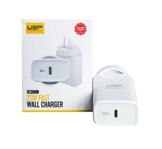 USP 20W USB-C PD Fast Wall Charger - White (6972475750565), Extremely Compact Plug Makes It Ideal for Home, Office and V