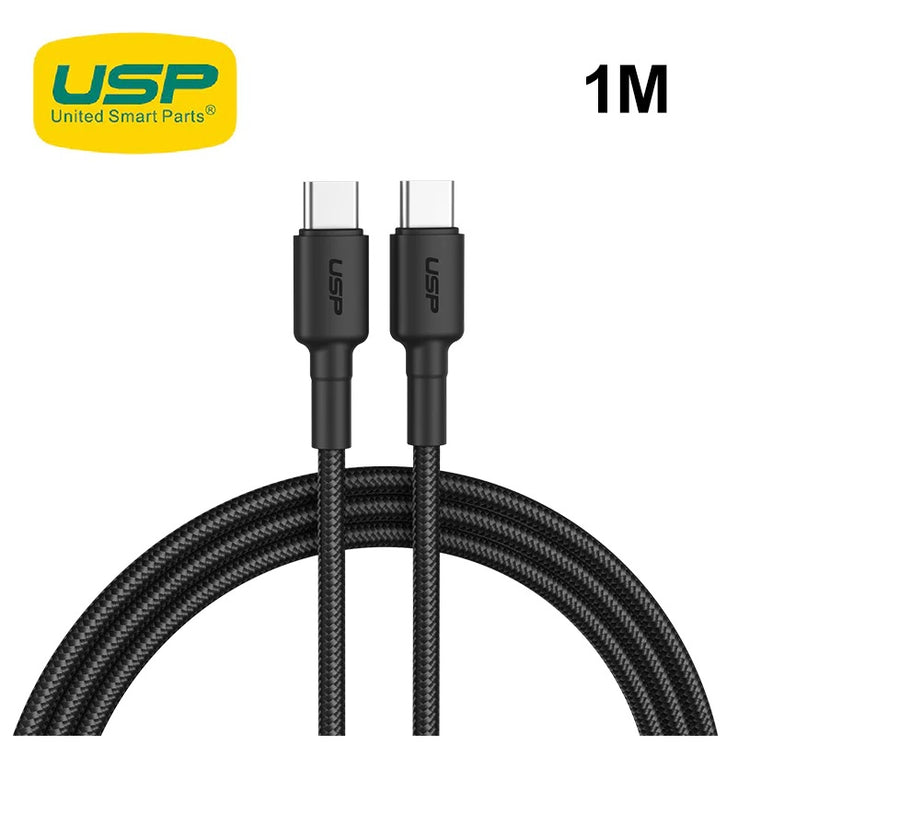 USP BoostUp USB-C to USB-C Cable (1M) - Black (6972890207064), 3A Fast and Safe Charge, Strong and Durable Nylon Cable, 