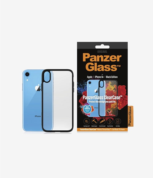 PANZER GLASS ClearCase Apple iPhone XR - Black Edition (0220), Slim fashionable design, Tempered anti-aging glass back, 