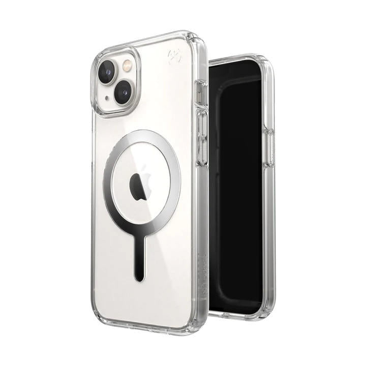 SPECK Apple iPhone 14 Perfect Clear + Magsafe Case Chrome - Clear/Silver (150061-3080), Up to 13-foot Drop Protection fo