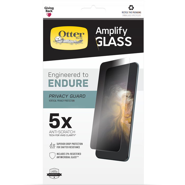 OTTERBOX Apple iPhone 13 and iPhone 13 Pro Amplify Glass Privacy Screen - Clear (77-85964), Shatter-Resistant Drop Prote