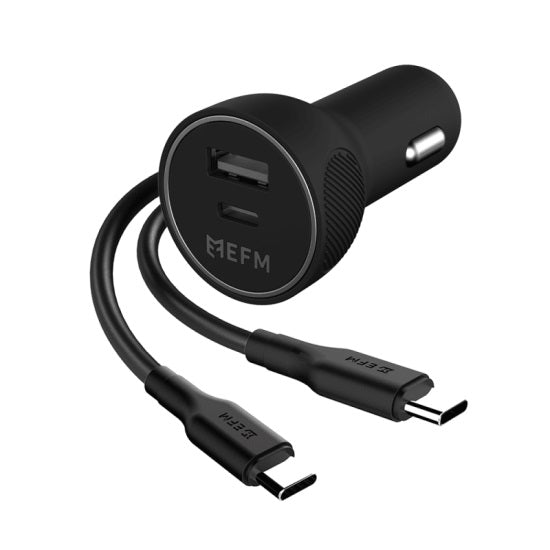 FORCE TECHNOLOGY 57W Dual Port Car Charger with Type-C to Type-C Cable- Black EFPC57U932BLA, Ultra fast charge to any PD