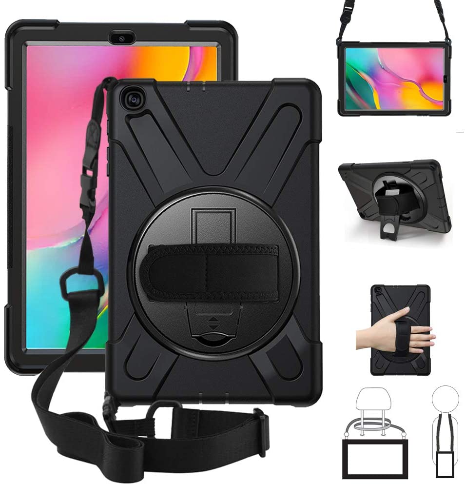 XTREME Black Case for Samsung Galaxy Tab A7 - Shockproof, Dustproof, 360 Rotatable Hand Strap, 3 Layers Heavy Duty Prote