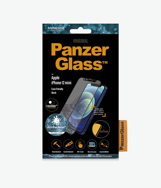 PANZER GLASS Apple iPhone 12 Mini - Black (2713) - CamSlider - Screen Protector - Antibacterial glass, Protects the enti