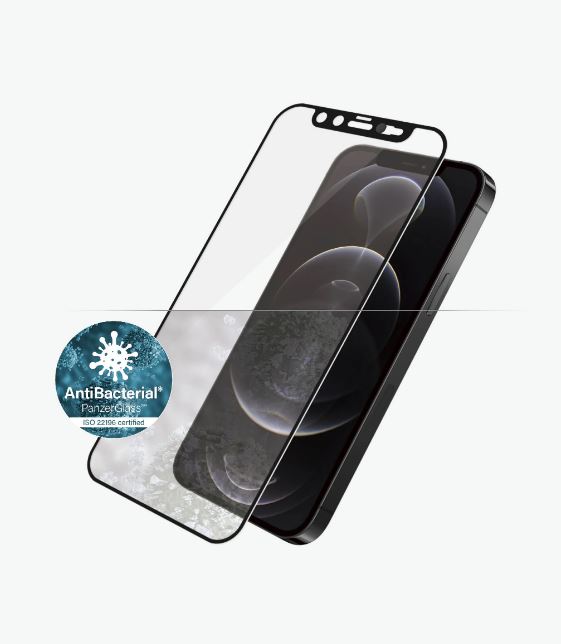 PANZER GLASS Screen Protector - Case Friendly - For Apple iPhone 12 Pro Max - Black- Antibactrial Glass, Protects the En