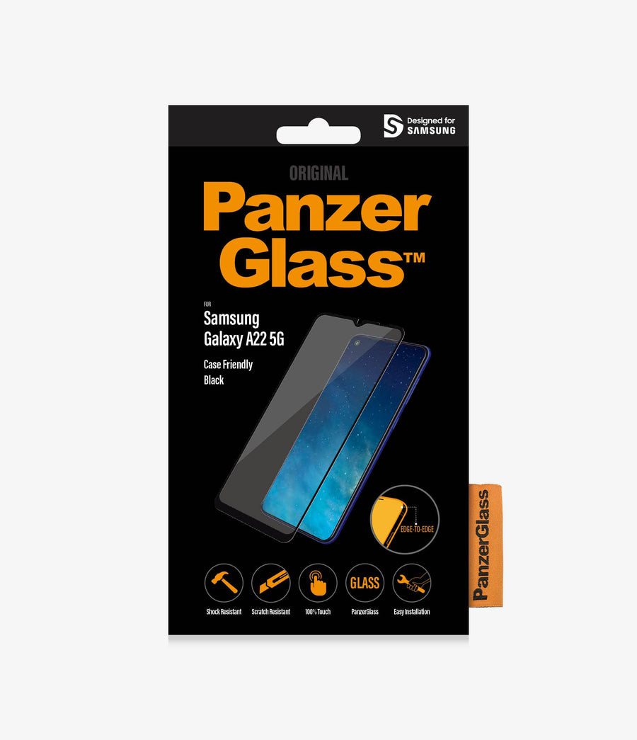 PANZER GLASS Entry Level Screen Protector For Samsung Galaxy A22 5G - Full Frame Coverage, Rounded Edges, Crystal Clear,