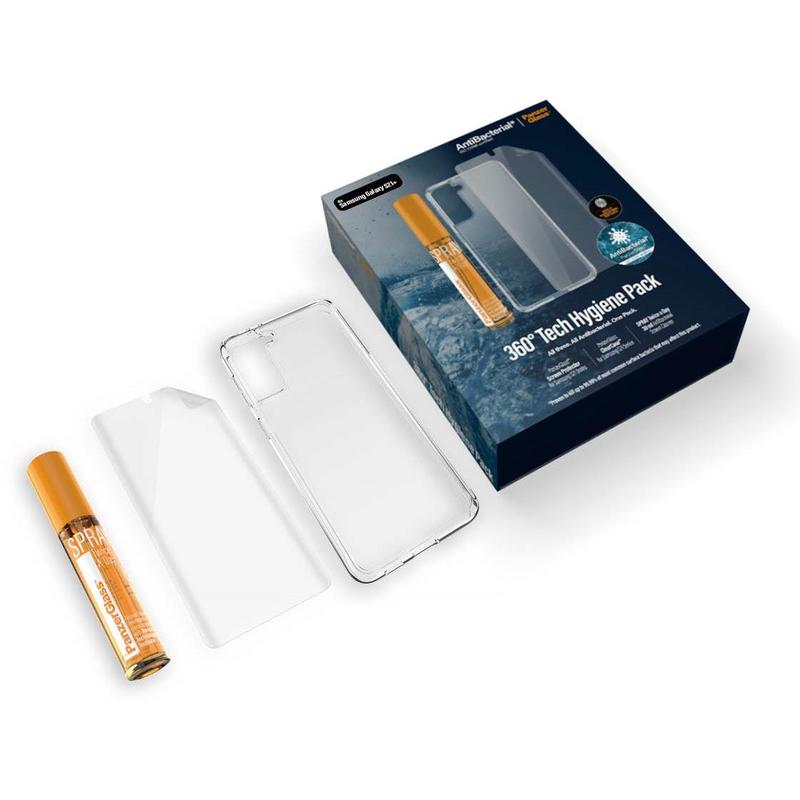 PANZER GLASS Hygiene Pack - Case, Screen Protector & Spray - For Samsung Galaxy S21+ - Full Frame Coverage, Rounded Edge
