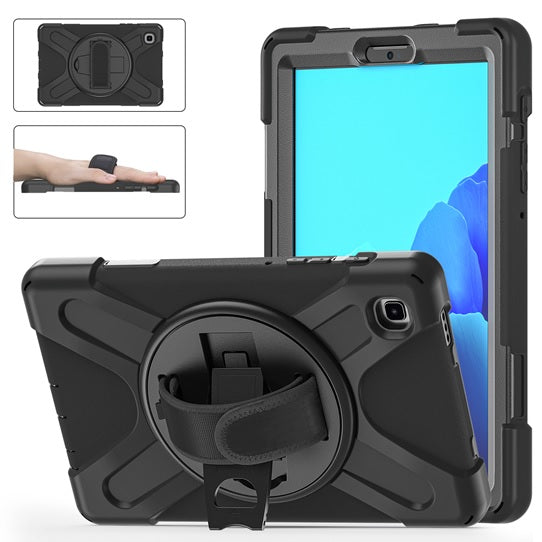 GENERIC Case for Samsung Galaxy Tab A7 Lite - Black - Shockproof, Dustproof, 360 Rotatable Hand Strap, 3 Layers Heavy Du