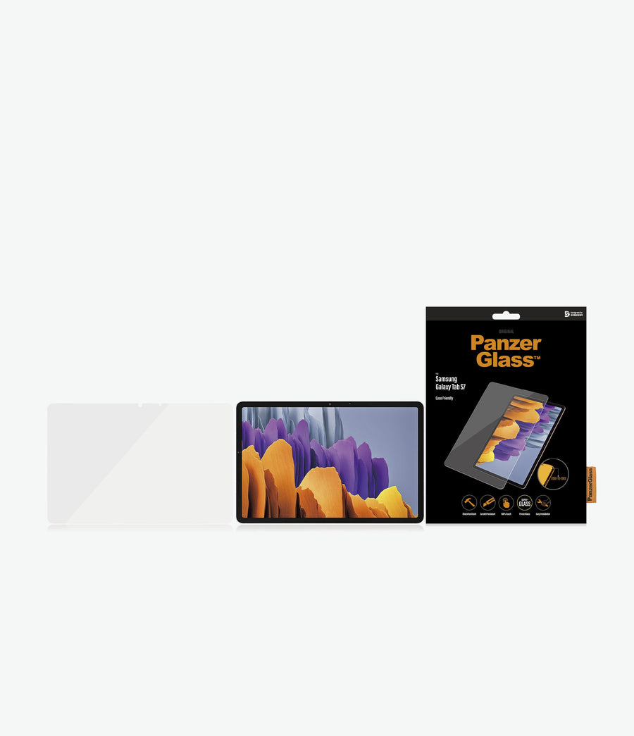 PANZER GLASS Screen Protector - Case Friendly - For Samsung Galaxy Tab S7 - Full Frame Coverage, Rounded Edges, Crystal 