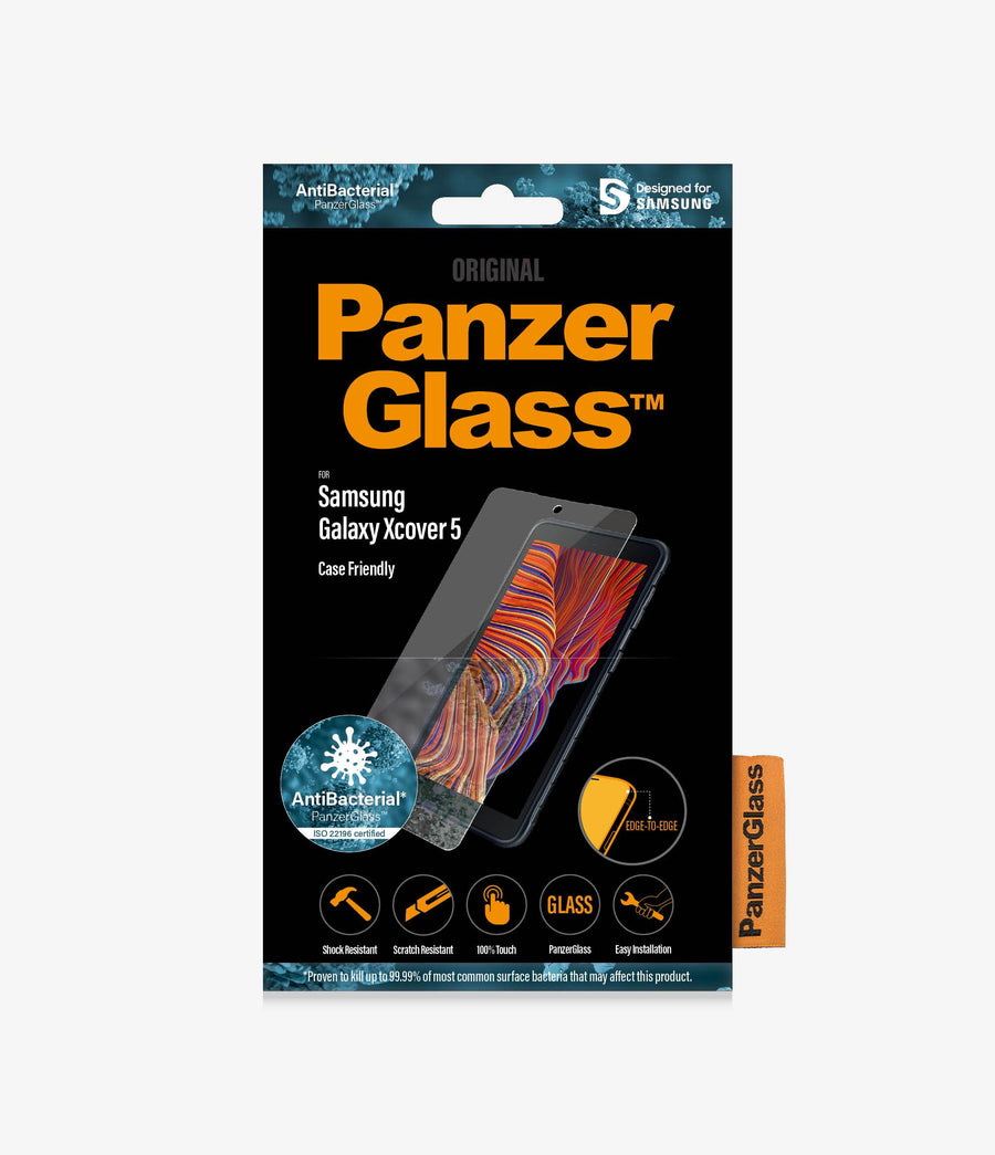 PANZER GLASS Screen Protector - Case Friendly - For Samsung Galaxy XCover 5 - Black - Full Frame Coverage, Rounded Edges