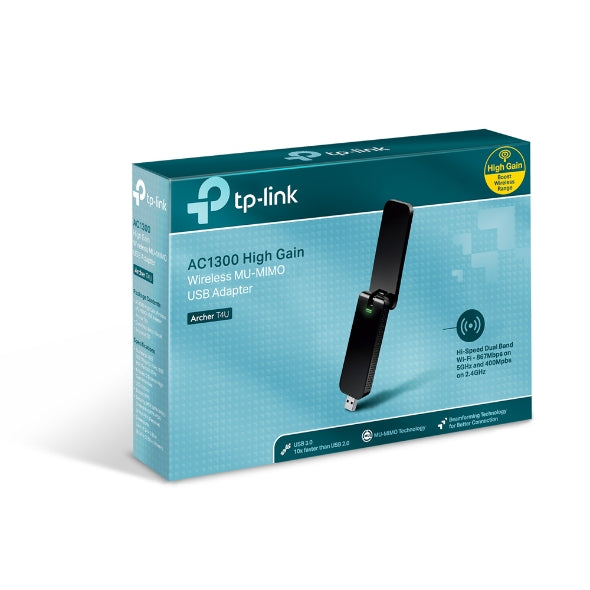 TP-LINK Archer T4U AC1300 Wireless Dual Band USB Adapter 2.4GHz (400Mbps) 5GHz (867Mbps) 1xUSB3 802.11ac Omni Directiona