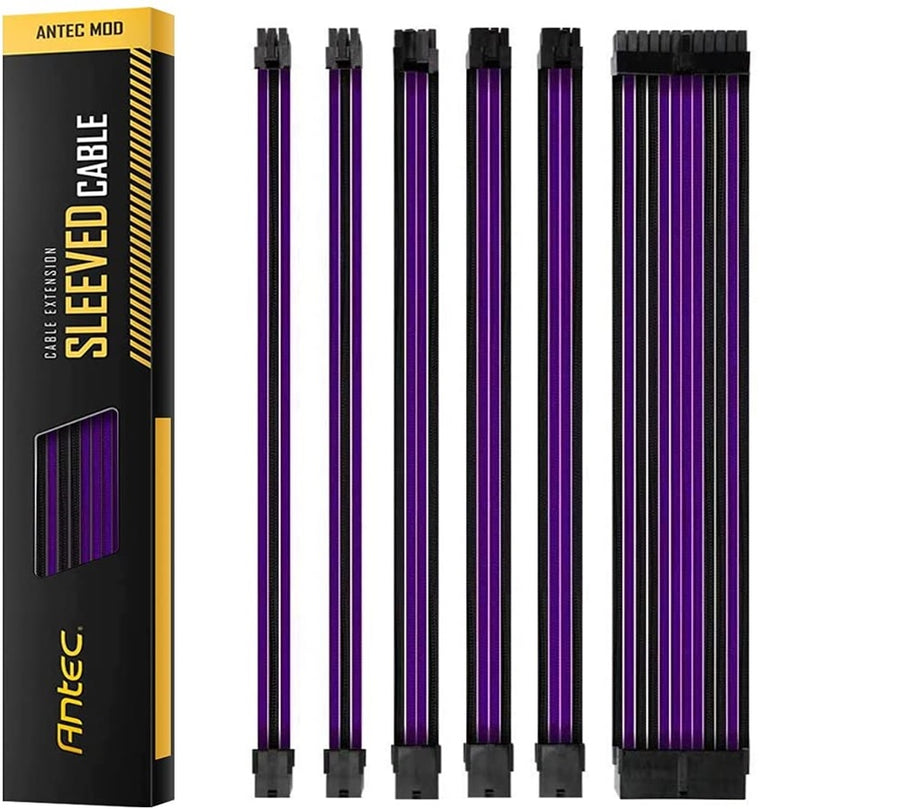 ANTEC PSU - Sleeved Extension Cable Kit V2 - Purple / Black. 24PIN ATX, 4+4 EPS, 8PIN PCI-E, 6PIN PCI-E, Compatible with
