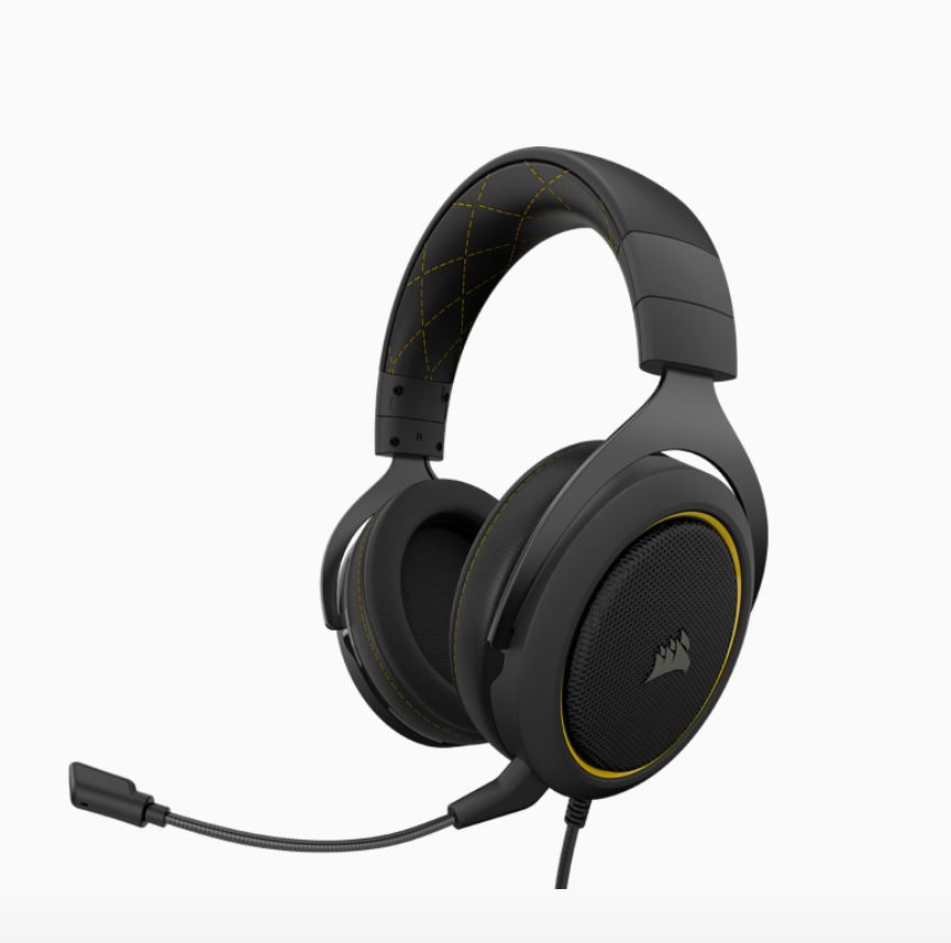 Corsair HS60 PRO Black Yellow Trim STEREO 7.1 Surround, memory foam, Discord Certified, PC and Console compatible Gaming