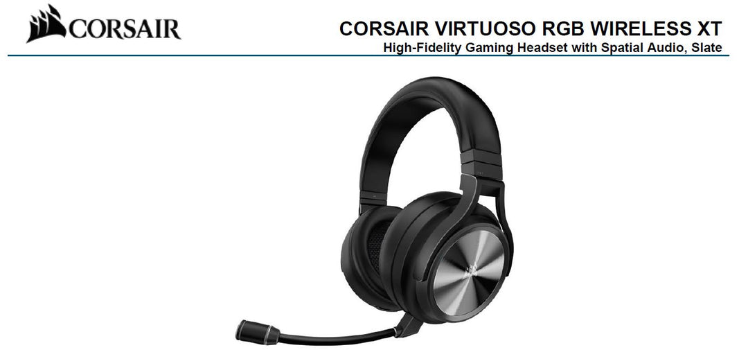 CORSAIR Virtuoso RGB Wilress XT Black 7.1 Audio. High Fidelity Ultra Comfort, Broadcast Grade Microphone, Slipstream Wir