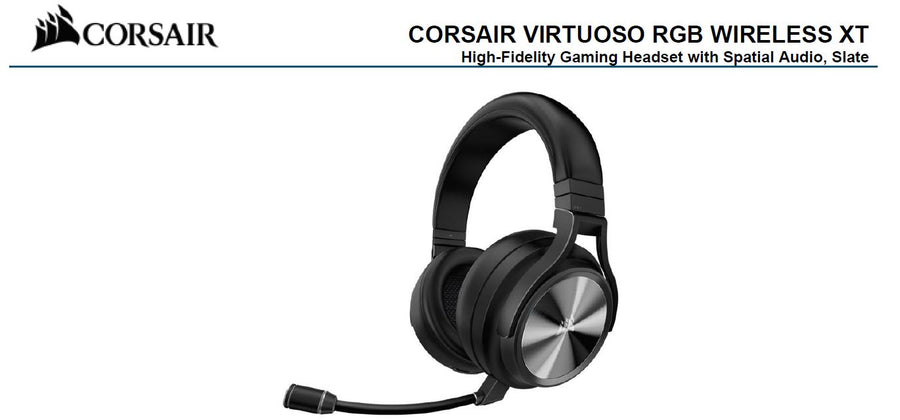 CORSAIR Virtuoso RGB Wilress XT Black 7.1 Audio. High Fidelity Ultra Comfort, Broadcast Grade Microphone, Slipstream Wir