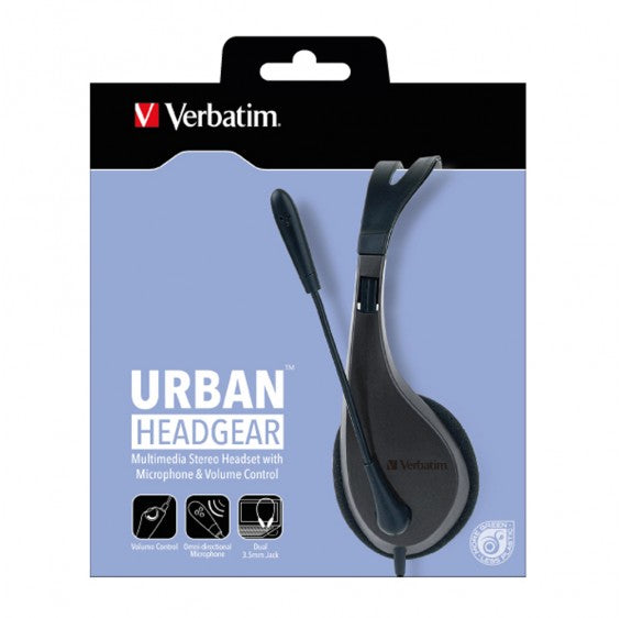 Verbatim Multimedia Headset with Microphone - Wide Frequency Stereo, 40mm Drivers, Comfortable Ergonomic Fit, Adjustable