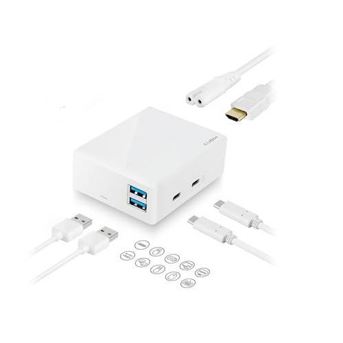 MBEAT Cubix portable USB-C Docking Station with Built-in Power (White Colour) - USB-C 2.0 20V/45W Direct Output (5Gps)/2
