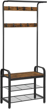 Vintage Coat Rack Shoe Bench, Wood Look Accent Furniture and Metal Frame